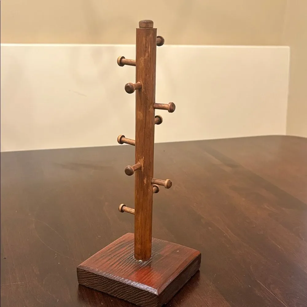 Vintage Wooden Small Cup Mug Tree Stand